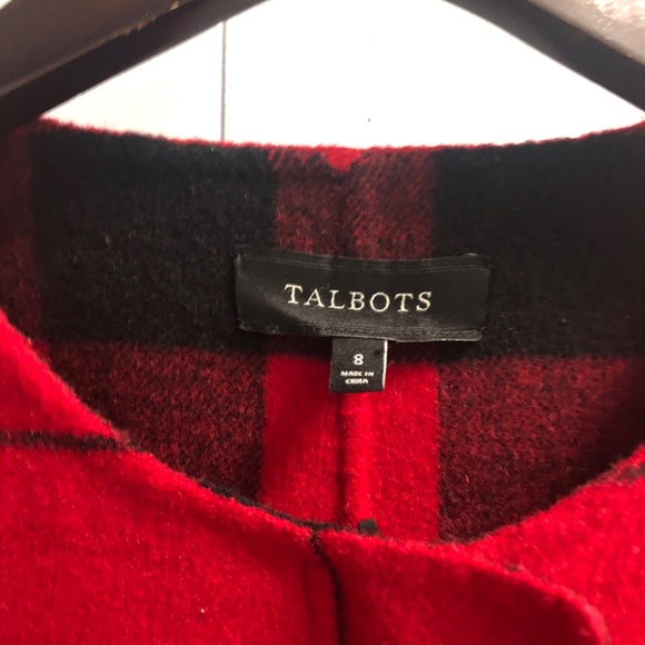 Talbots Red Black Windowpane Plaid Wool Blend Blazer size 8 - Picture 3 of 5